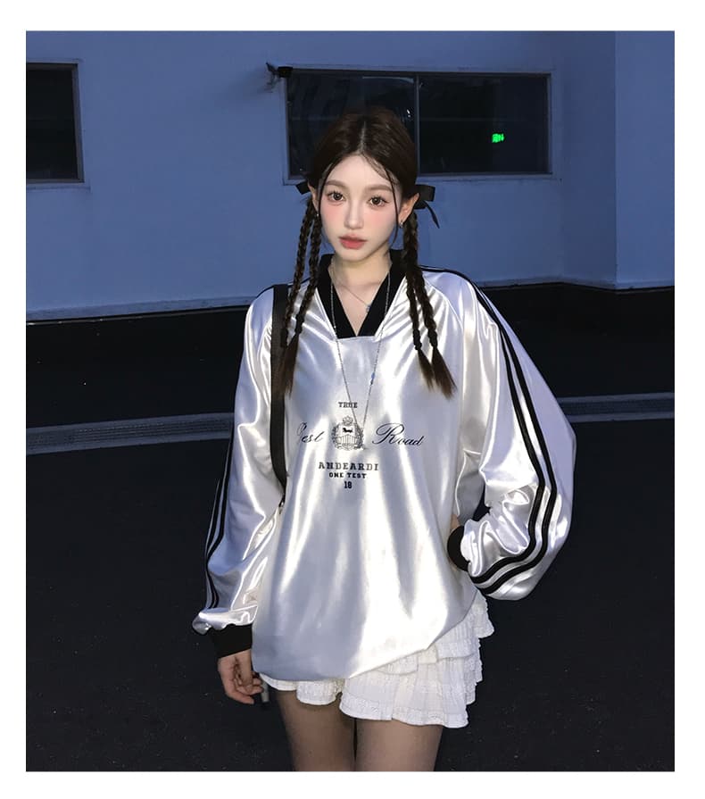 ジャージ レディース スポーティー風 光沢 半袖トップス