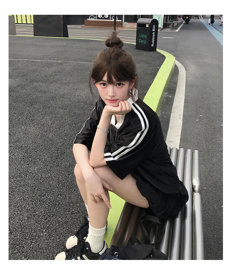ジャージ レディース スポーティー風 光沢 半袖トップス
